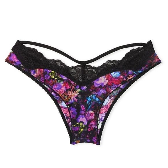 Victoria's Secret Women's Floral Y-Back Shine Strap Brazilian Panty Size Medium - Picture 1 of 13
